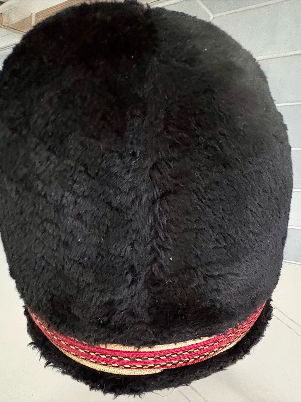 Ostwald Vtg Faux Fur Marching Band Busby Hat Black Drum Major Shako RedGold Trim